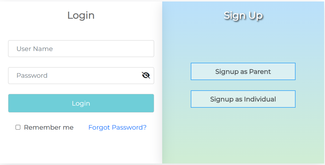 Login screen